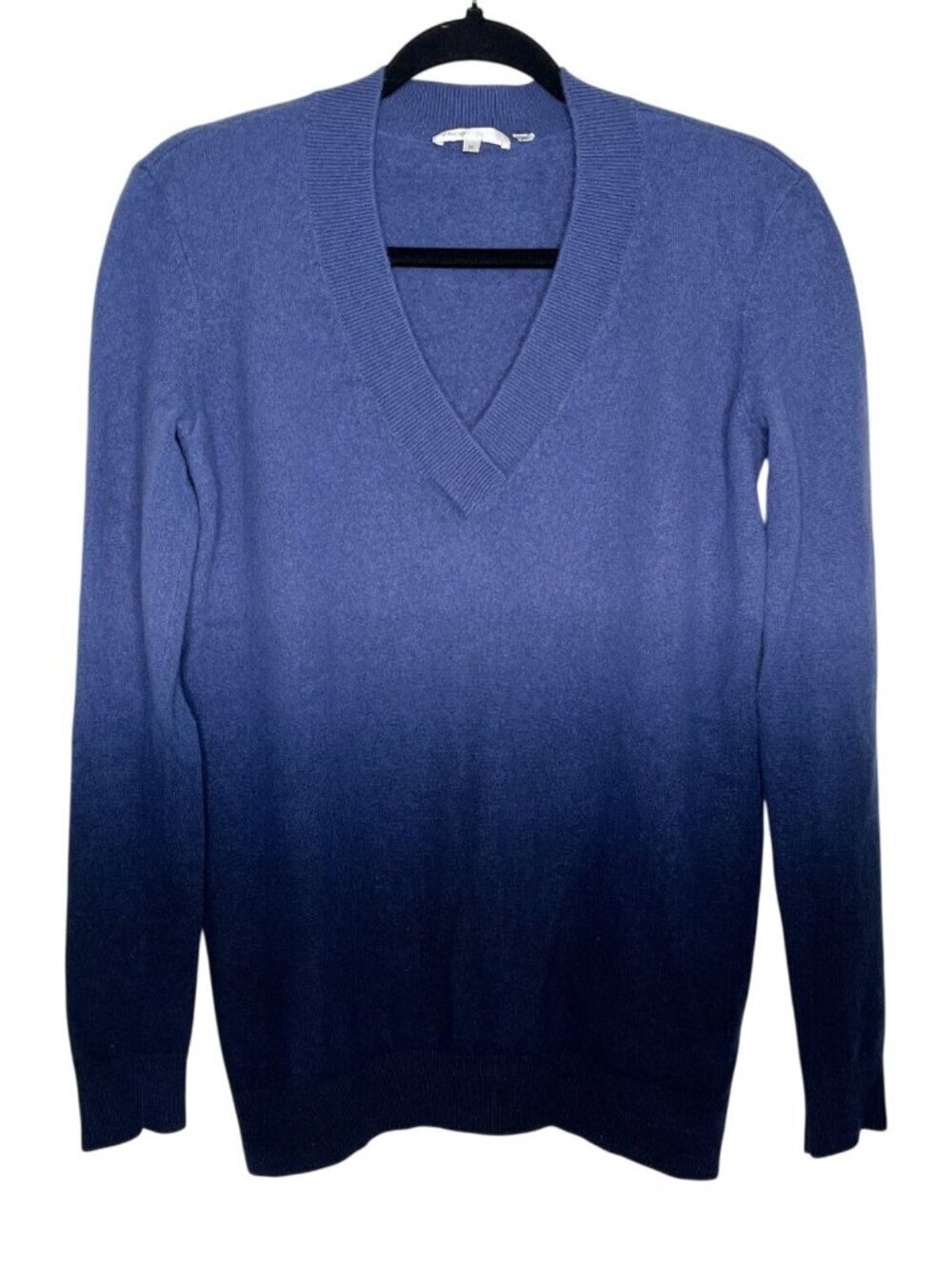 Vince Blue Ombre 100% Cashmere V-Neck Sweater M Gradient Knit Pullover